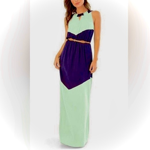 Iz Byer Dresses & Skirts - Iz Byer Mint & Navy Chevron Halter Maxi Dress